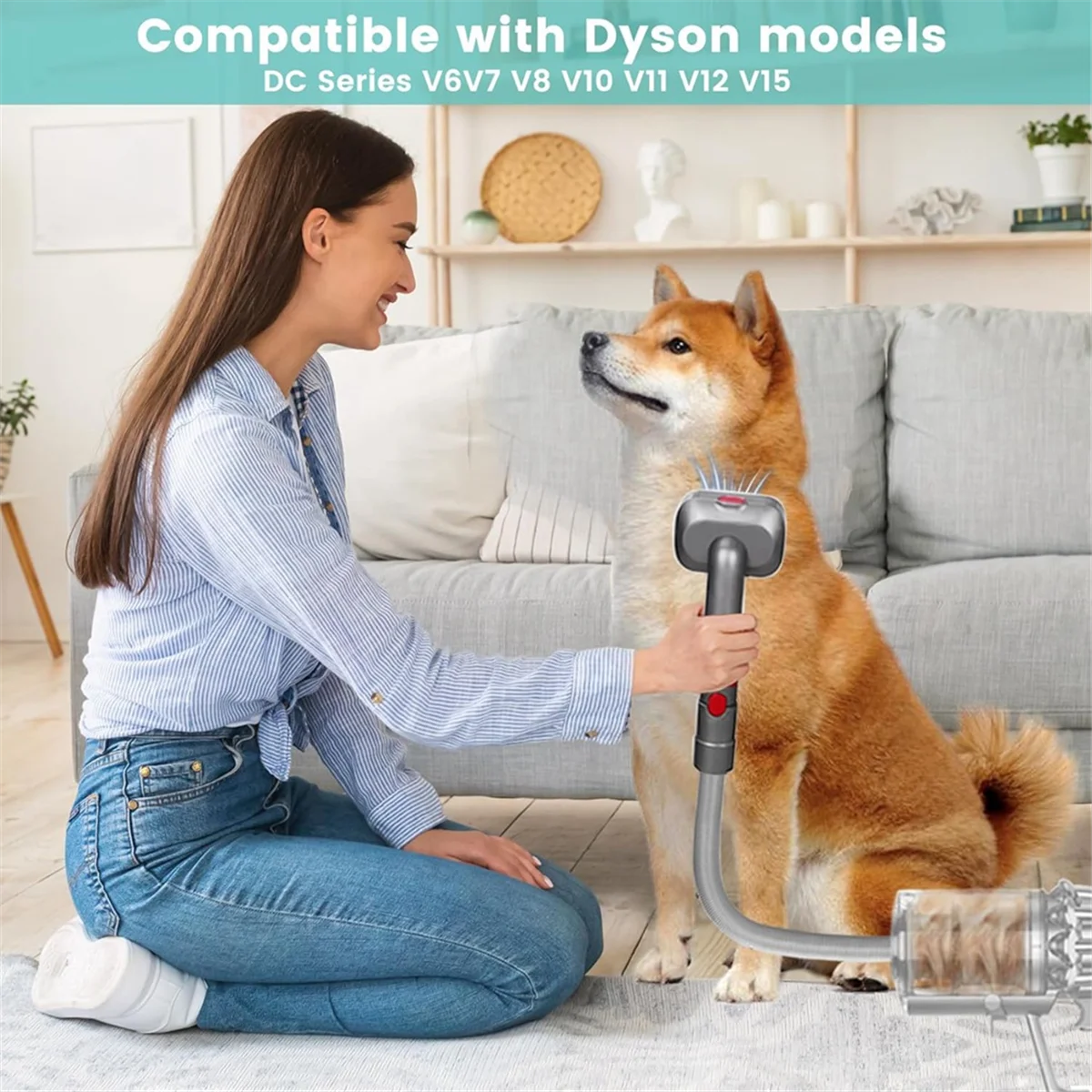 Pet Grooming Kit for Dyson Vacuum V7 V8 V10 V11 V12 V15, Pet Grooming Brush Attachment,Dog Hair Groomer Tools